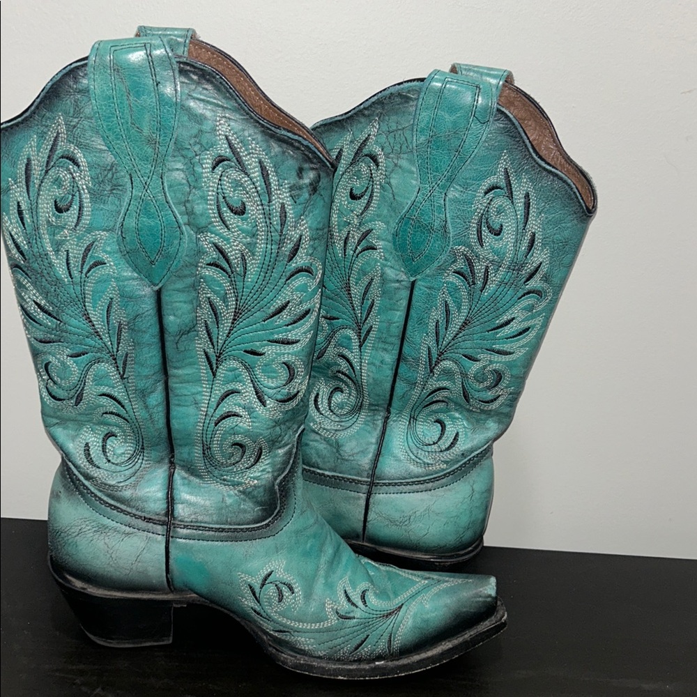 Corral Circle G Women's Turquoise 13" Top Snip Toe Boot Size 9 Coastal Cowboy - Picture 8 of 10